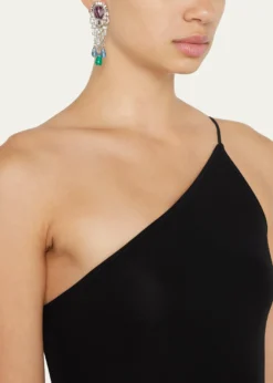 Ben-AmunSilver Crystal Oval Topa and Emerald Sapphire Drop Clip-On Earrings