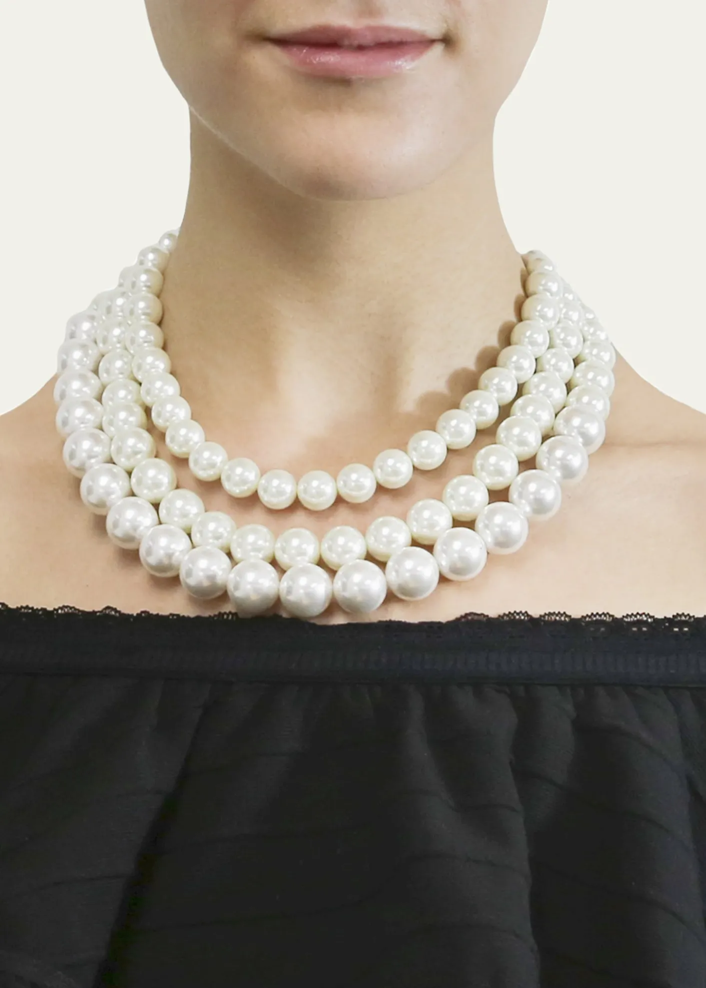 Ben-AmunTriple Glass-Pearl Strand Necklace