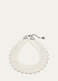 Ben-AmunTriple Glass-Pearl Strand Necklace