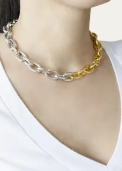 Ben-AmunTwo-Tone Link Necklace with Logo, 16"L