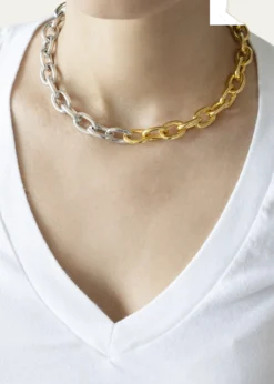 Ben-AmunTwo-Tone Link Necklace with Logo, 16