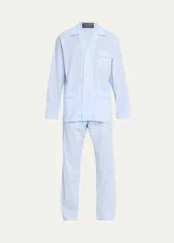 Bergdorf GoodmanMen's Cotton and Linen Micro-Check Long Pajama Set