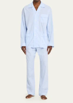 Bergdorf GoodmanMen's Cotton and Linen Micro-Check Long Pajama Set