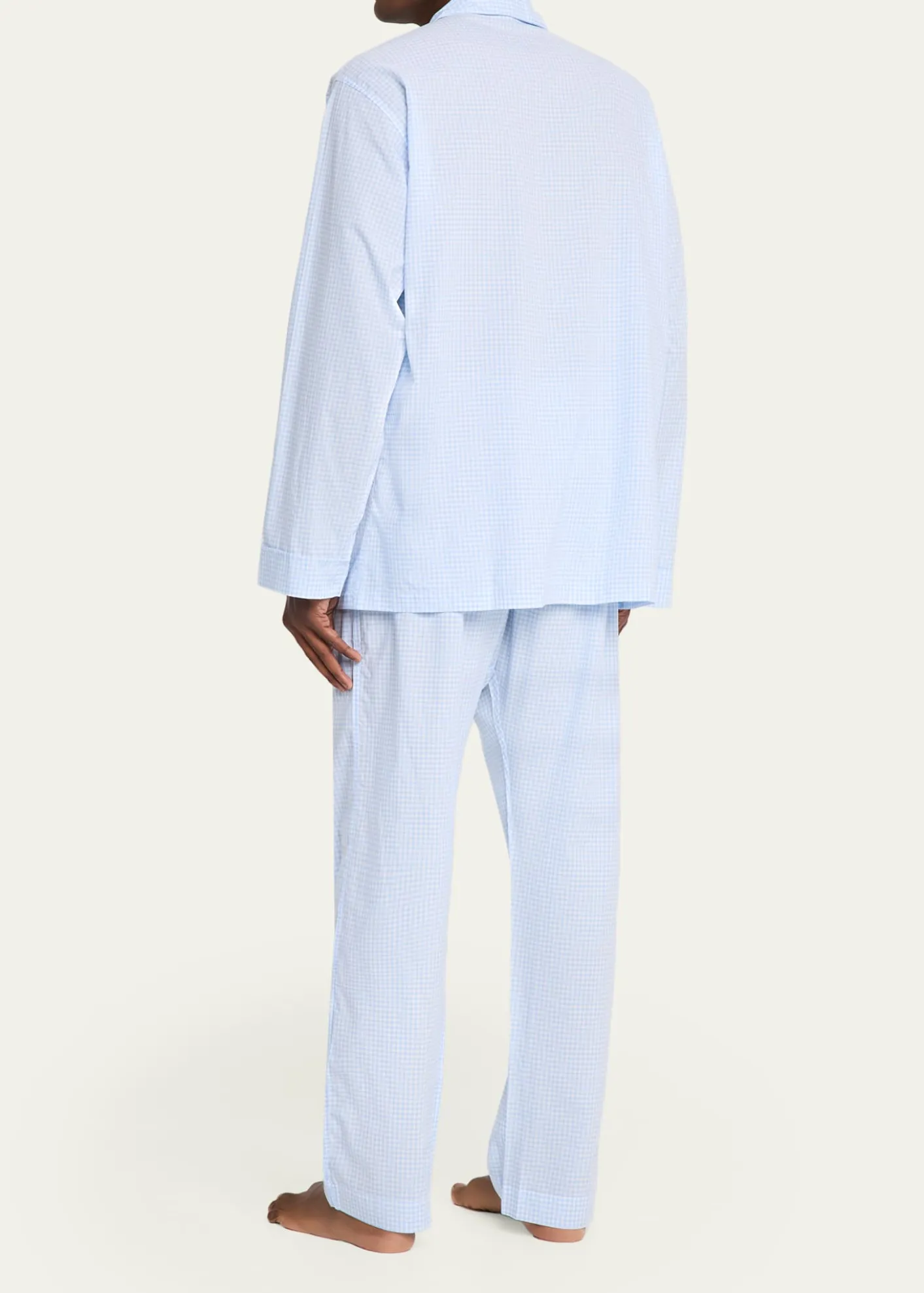 Bergdorf GoodmanMen's Cotton and Linen Micro-Check Long Pajama Set