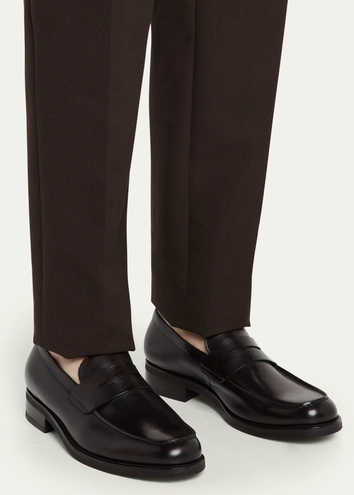 Bergdorf GoodmanMen's Brushed Leather Rubber-Sole Penny Loafers