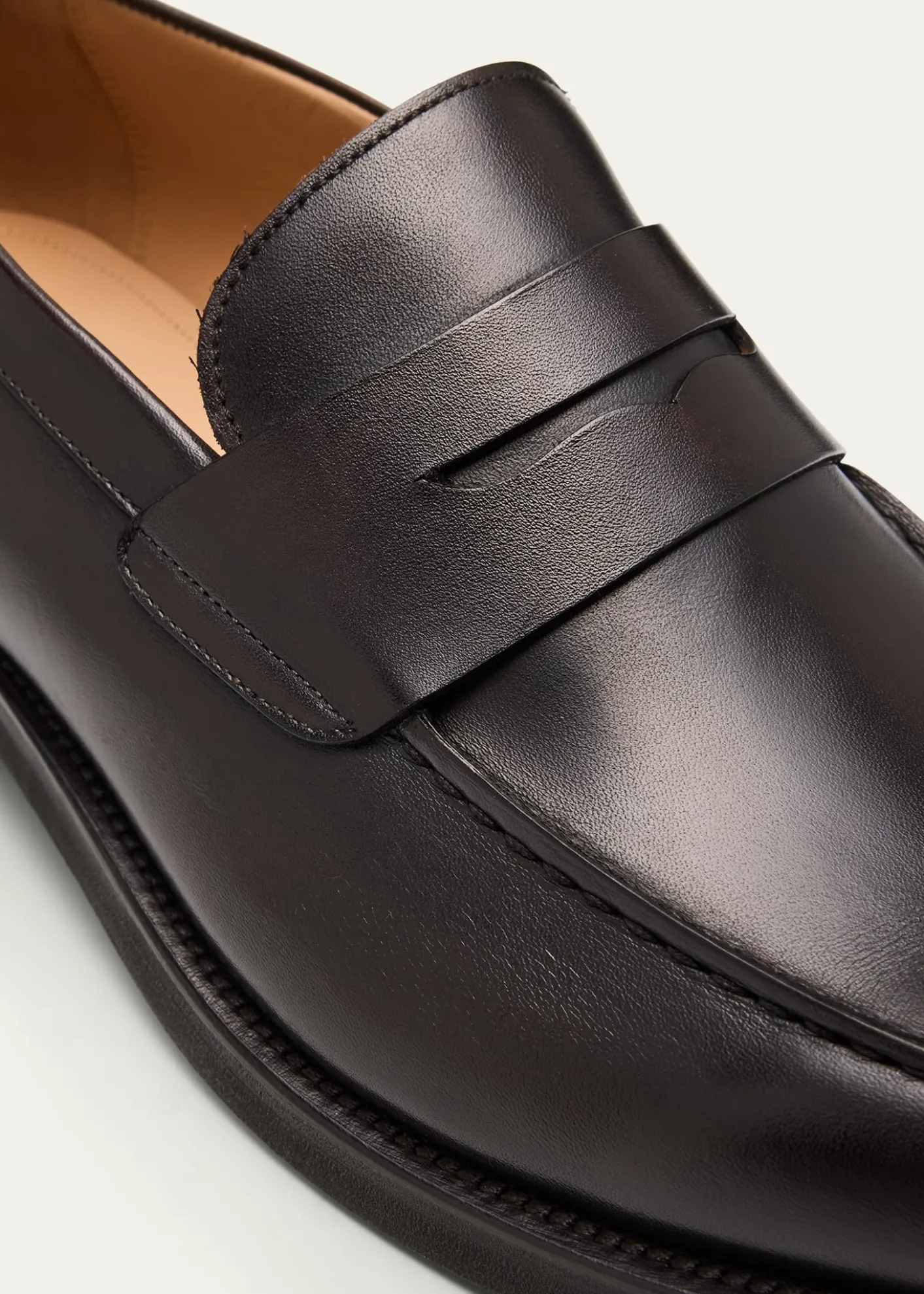 Bergdorf GoodmanMen's Brushed Leather Rubber-Sole Penny Loafers