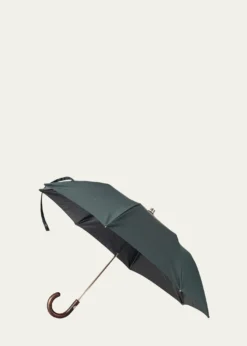 Bergdorf GoodmanMen's Herringbone Folding Umbrella w/ Maple Handle