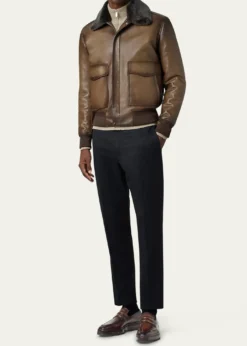 BerlutiMen's Leather & Shearling Collar Bomber Jacket