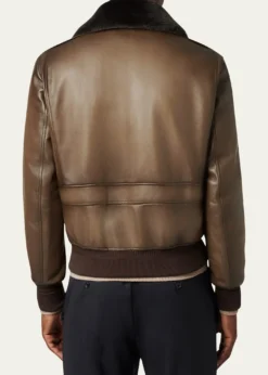 BerlutiMen's Leather & Shearling Collar Bomber Jacket