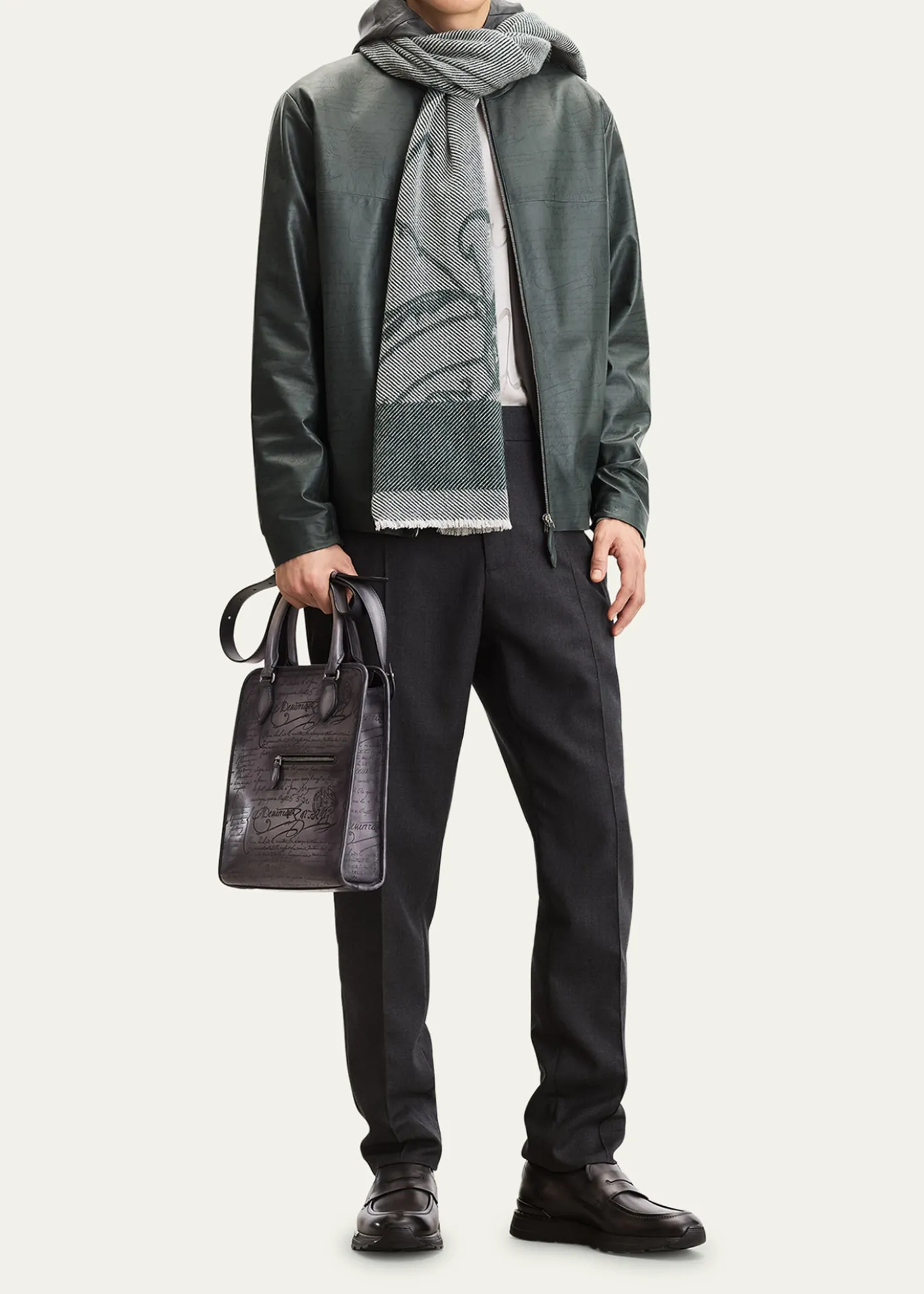 BerlutiMen's B-Way Scritto Leather Hooded Jacket