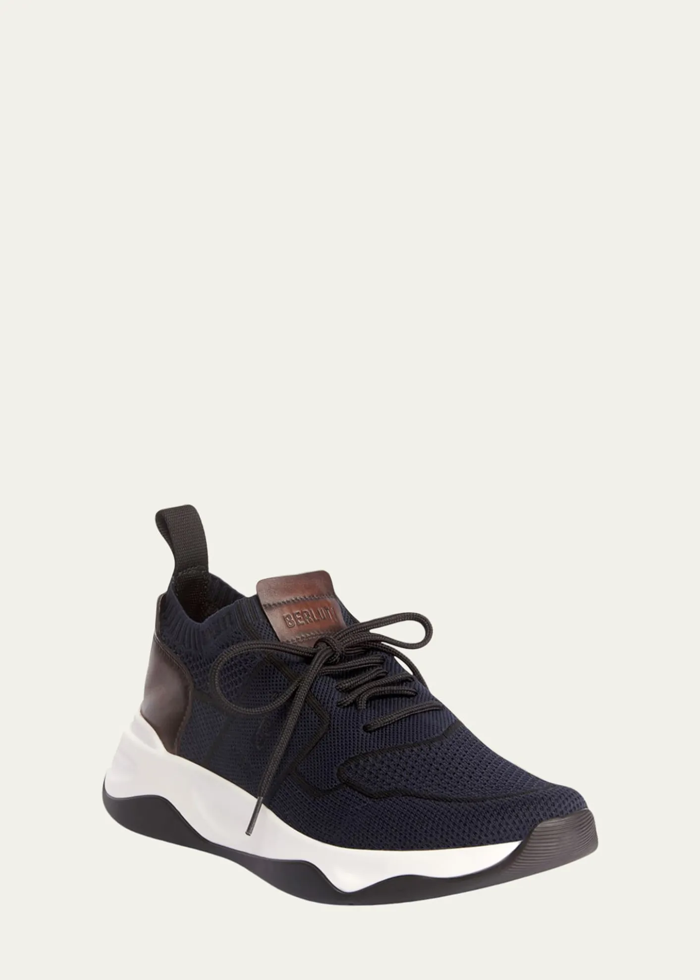 BerlutiMen's Shadow Knit Sneaker with Leather Details