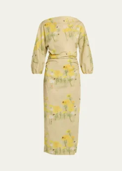 BERNADETTEEzra Floral Ruched Cotton 3/4-Sleeve Midi Dress