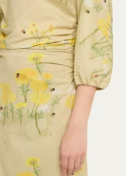 BERNADETTEEzra Floral Ruched Cotton 3/4-Sleeve Midi Dress