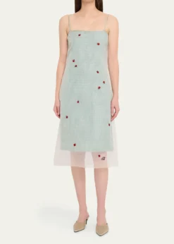 BERNADETTERachel Ladybug Embellished Layered Midi Slip Dress