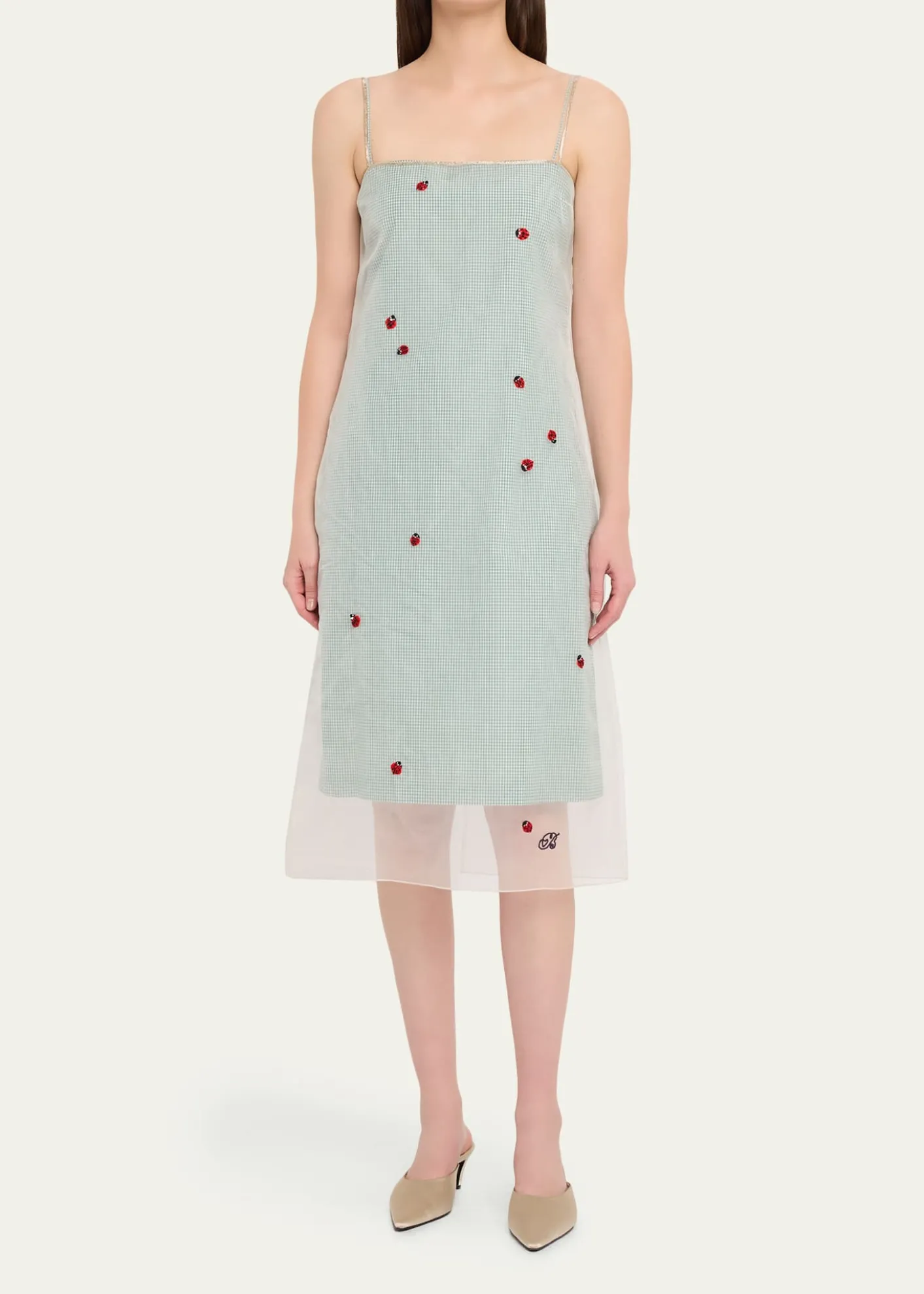 BERNADETTERachel Ladybug Embellished Layered Midi Slip Dress