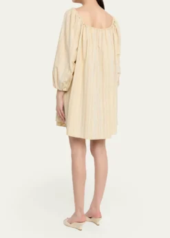 BERNADETTETie-Neck Striped Cotton Long-Sleeve Mini Dress
