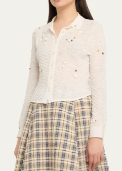 BERNADETTETurner Embellished Check Linen Button-Down Shirt