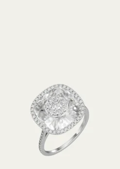 Bhansali18K White Gold 13mm Cushion-Cut Ring with Diamonds, Size 6.5