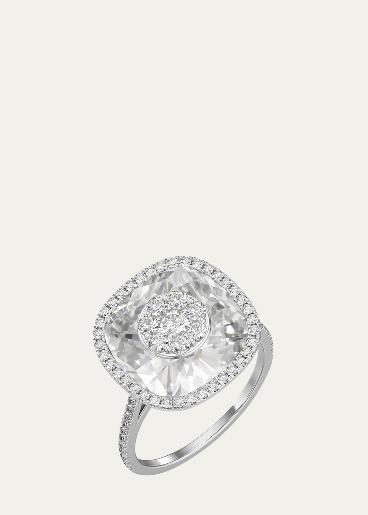 Bhansali18K White Gold 13mm Cushion-Cut Ring with Diamonds, Size 6.5