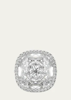 Bhansali18K White Gold 13mm Cushion-Cut Ring with Diamonds, Size 6.5