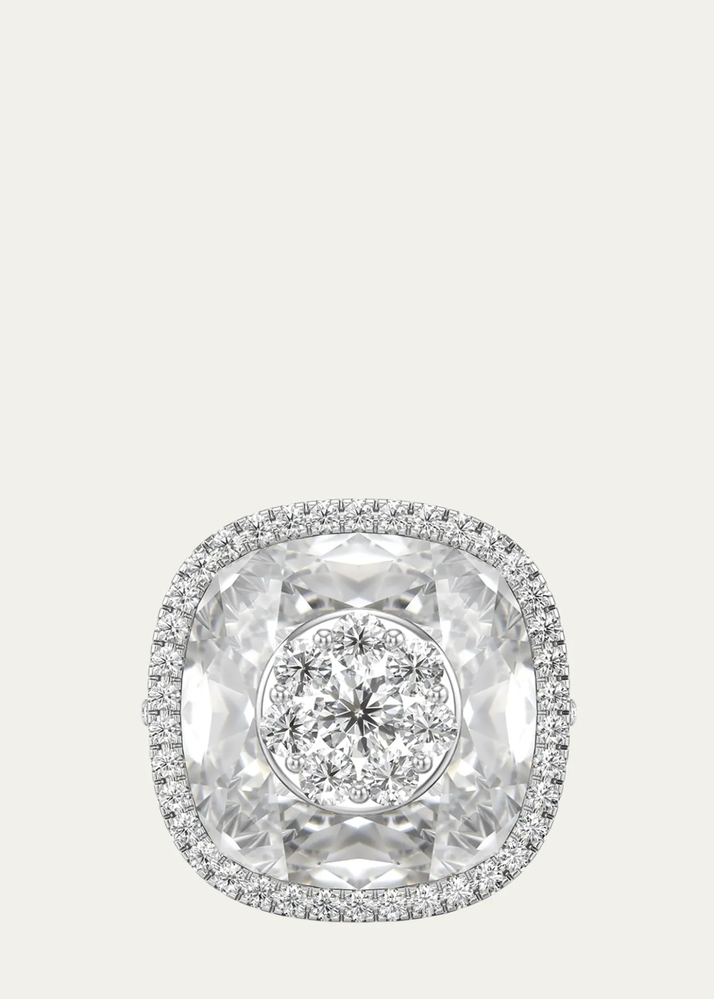 Bhansali18K White Gold 13mm Cushion-Cut Ring with Diamonds, Size 6.5