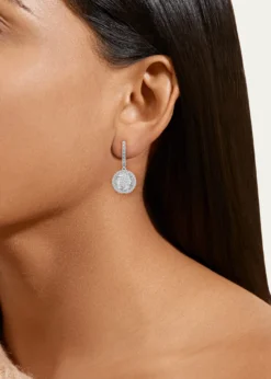 Bhansali18K White Gold 10mm Halo Drop Earrings with Diamonds