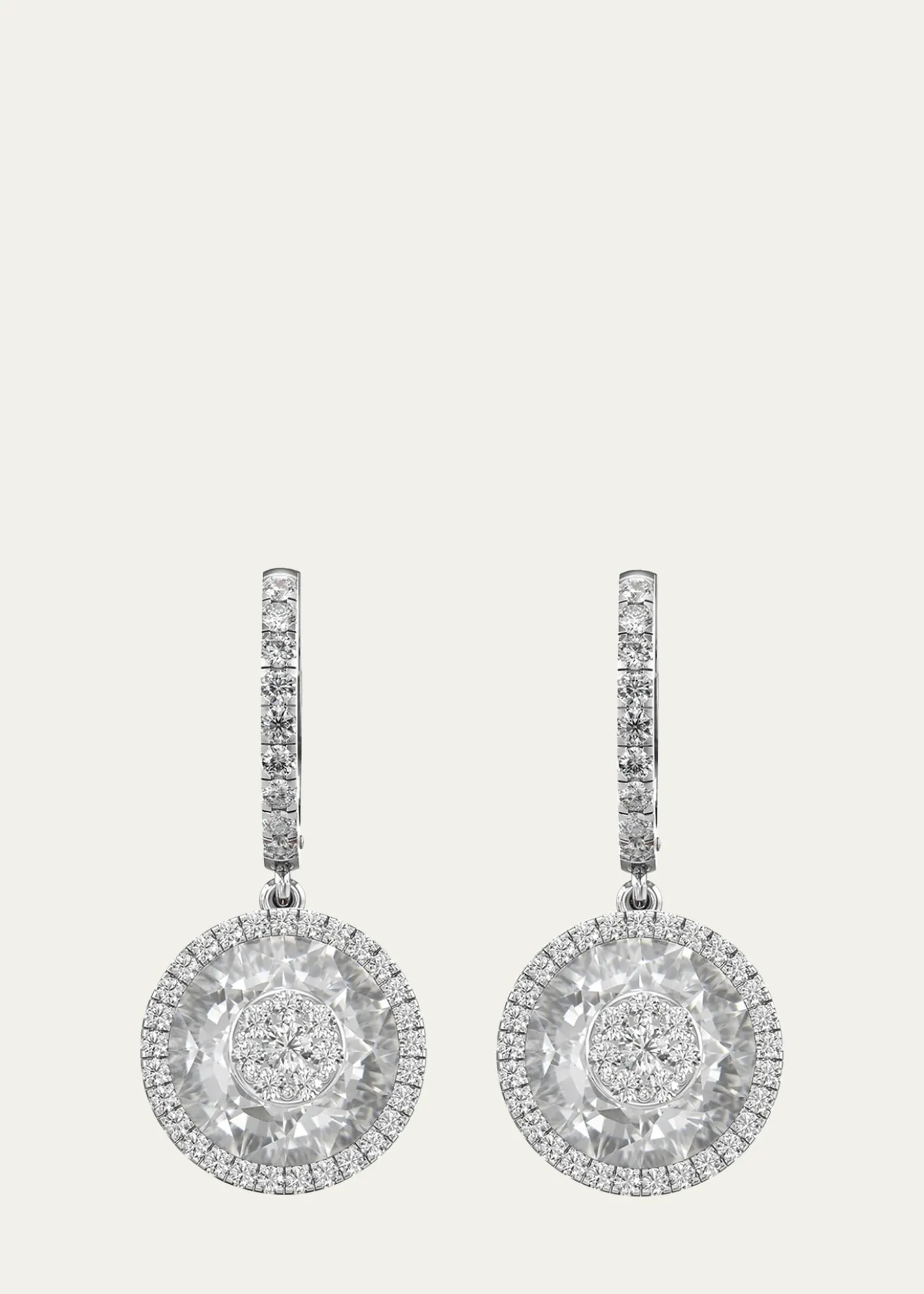 Bhansali18K White Gold 10mm Halo Drop Earrings with Diamonds