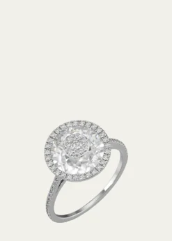 Bhansali18K White Gold 10mm Halo Ring with Diamonds, Size 6.5