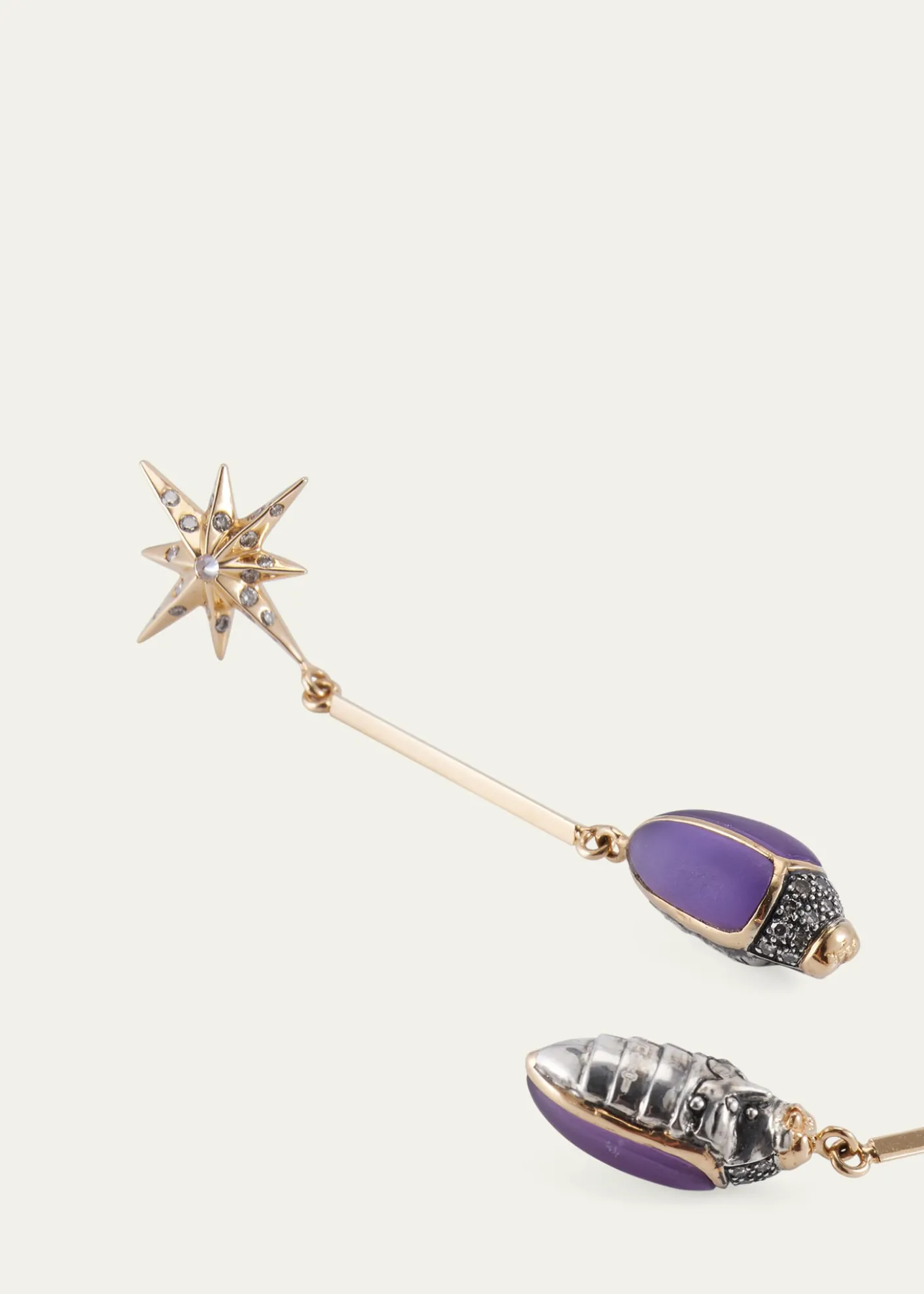 Bibi van der Velden18K Yellow Gold Amethyst Scarab Drop Earrings with Diamonds