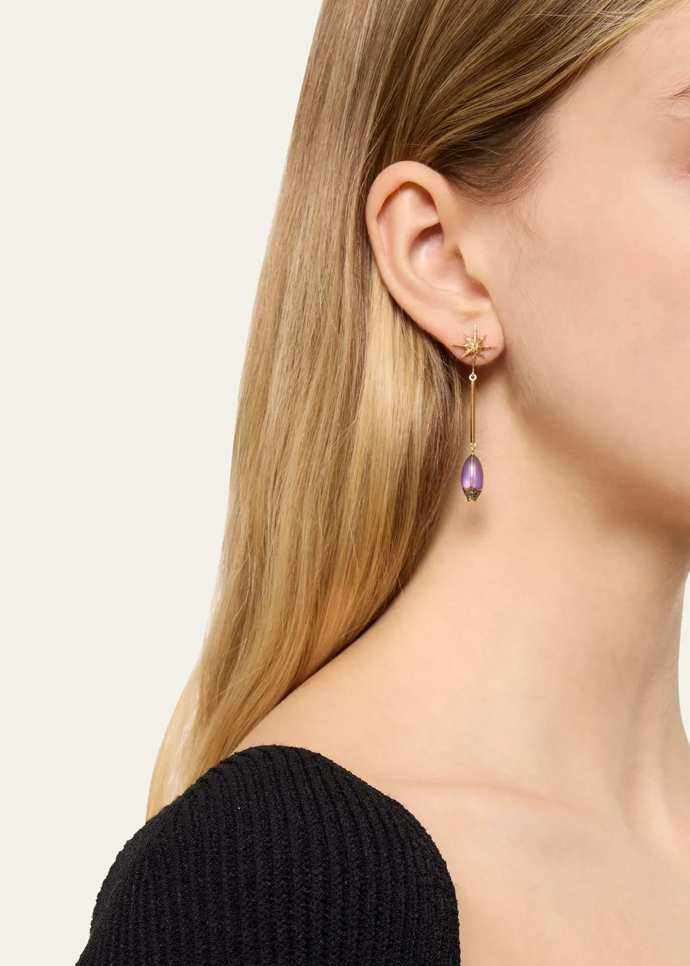 Bibi van der Velden18K Yellow Gold Amethyst Scarab Drop Earrings with Diamonds