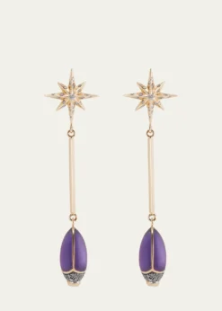 Bibi van der Velden18K Yellow Gold Amethyst Scarab Drop Earrings with Diamonds