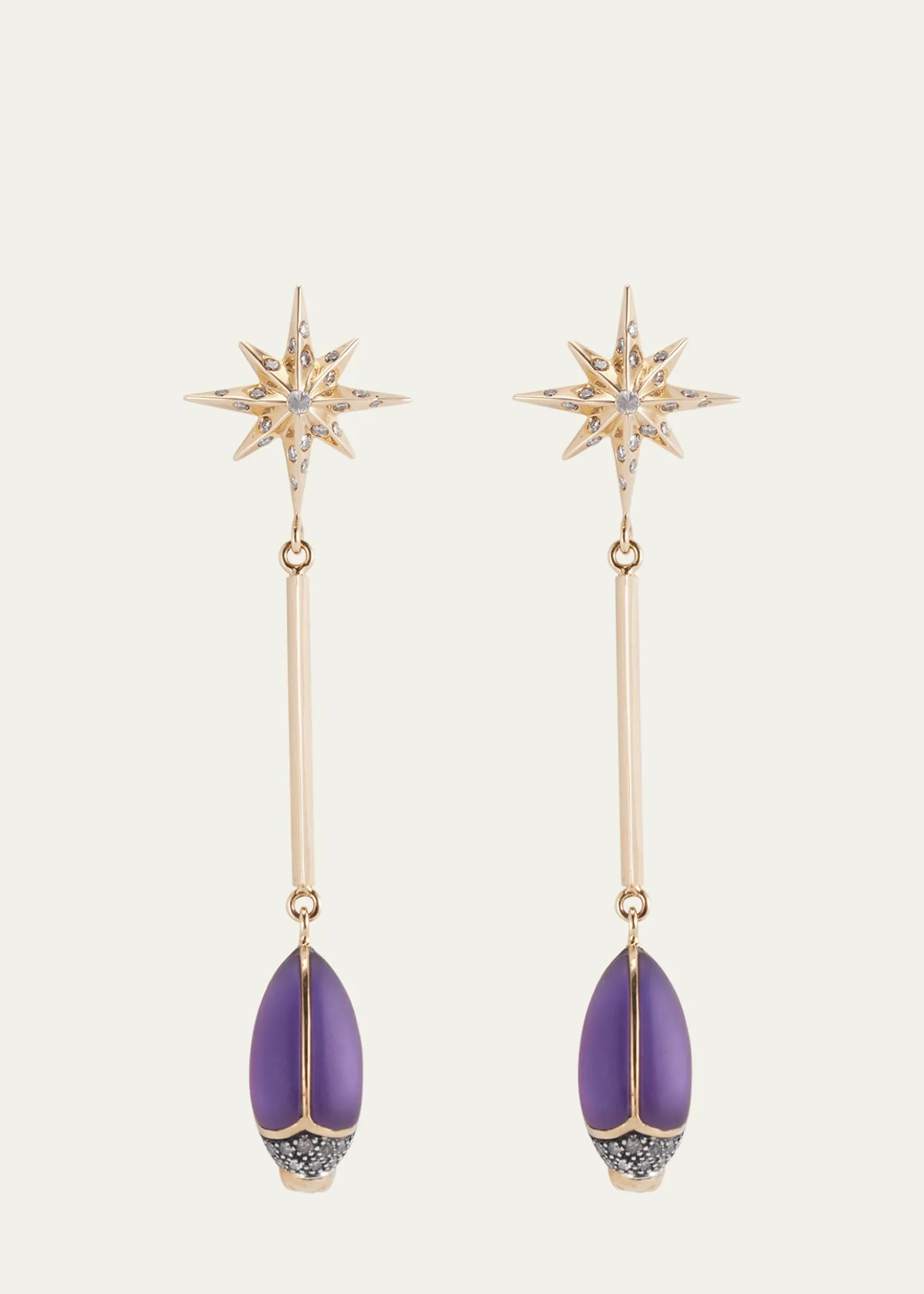 Bibi van der Velden18K Yellow Gold Amethyst Scarab Drop Earrings with Diamonds