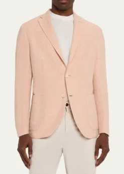 BoglioliMen's Linen and Wool Herringbone Single-Breasted Blazer