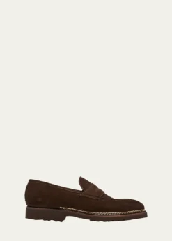 BontoniMen's Principe Lug Sole Suede Penny Loafers