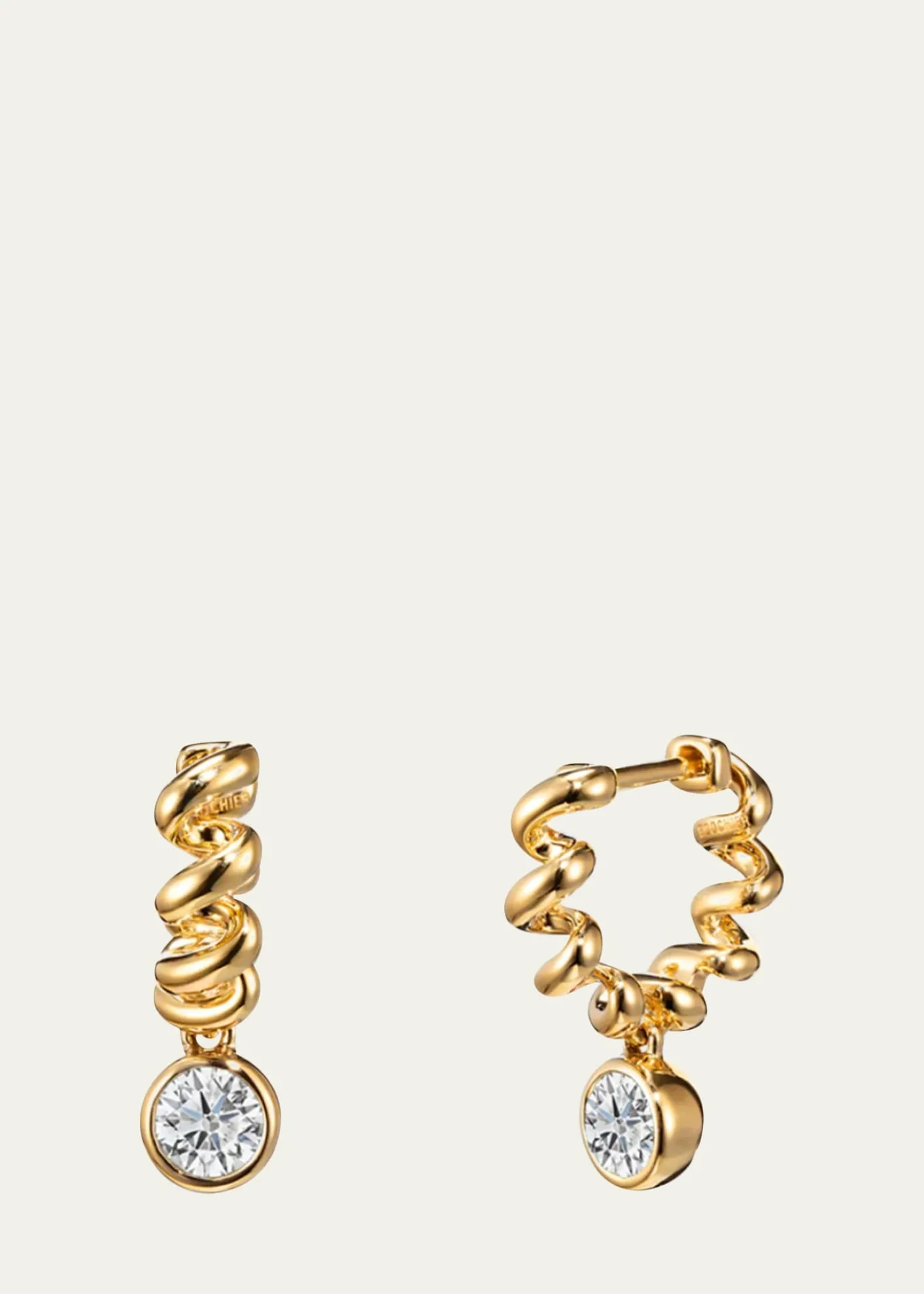 Boochier18K Yellow Gold Diamond Slinkee Huggie Drop Earrings