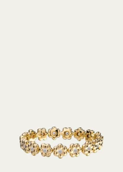 Boochier18K Yellow Gold Round Diamond Flower Puff Bracelet