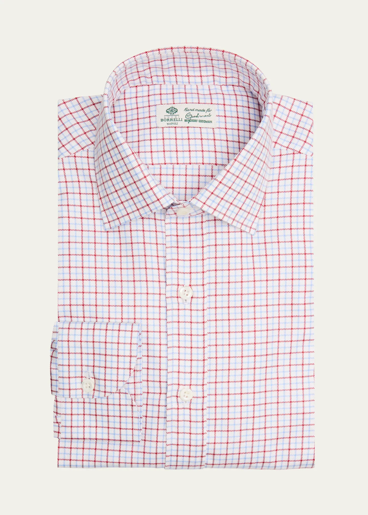 BorrelliMen's Cotton Woven-Check Point Collar Dress Shirt