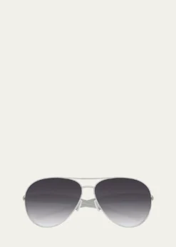 Bottega VenetaCurved Metal Aviator Sunglasses
