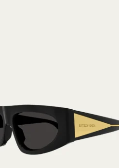 Bottega VenetaEngraved Logo Acetate Rectangle Sunglasses