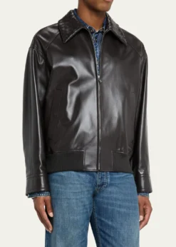 Bottega VenetaMen's Dark Brown Nappa Leather Blouson Jacket