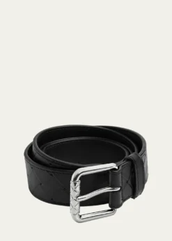 Bottega VenetaMen's Intrecciato Stamp Leather Belt