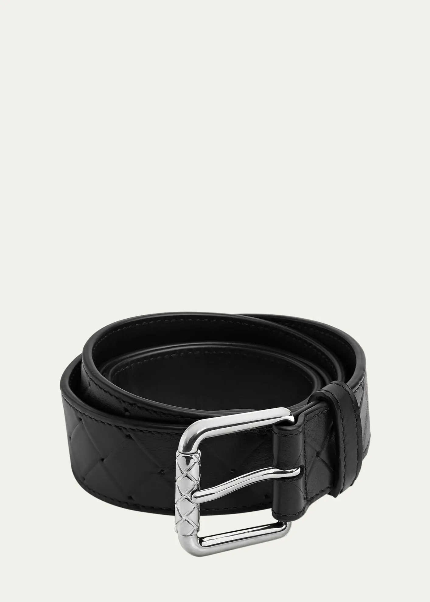 Bottega VenetaMen's Intrecciato Stamp Leather Belt