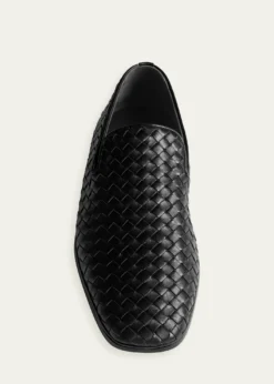 Bottega VenetaMen's Palazzo Intrecciato Leather Square-Toe Slippers