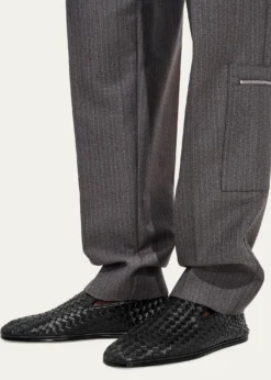 Bottega VenetaMen's Palazzo Intrecciato Leather Square-Toe Slippers