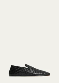 Bottega VenetaMen's Palazzo Intrecciato Leather Square-Toe Slippers