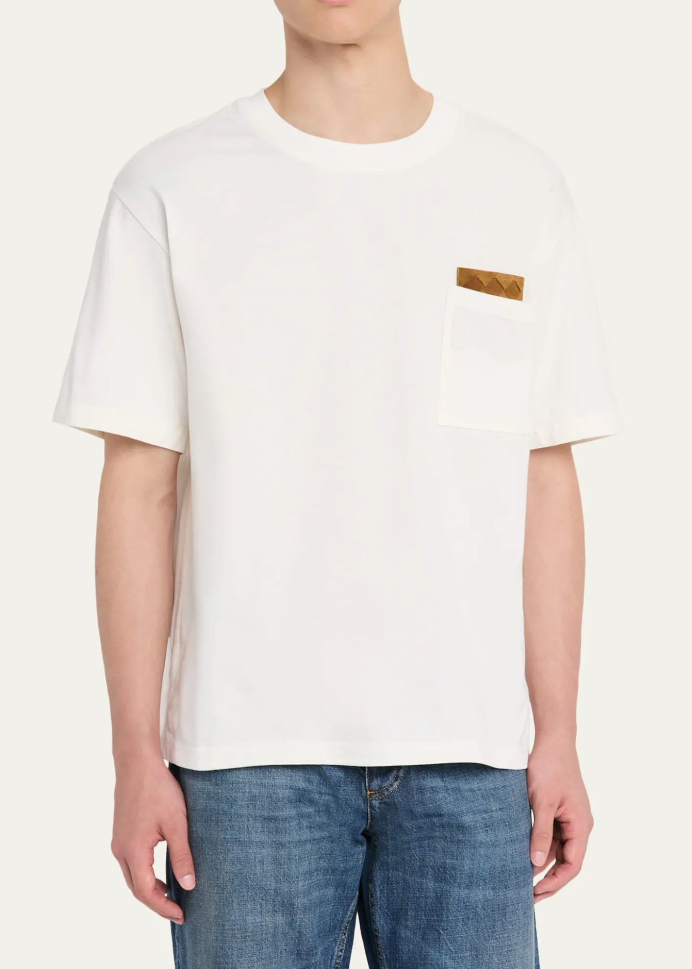 Bottega VenetaMen's Pima Cotton Jersey Intrecciato-Pocket T-Shirt