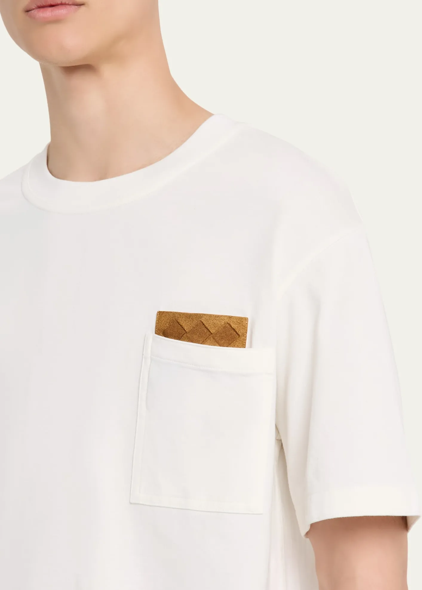 Bottega VenetaMen's Pima Cotton Jersey Intrecciato-Pocket T-Shirt