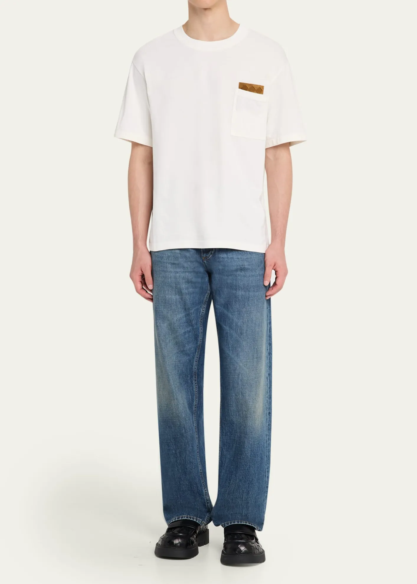 Bottega VenetaMen's Pima Cotton Jersey Intrecciato-Pocket T-Shirt