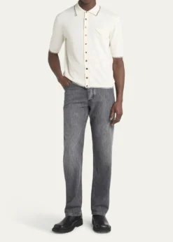 Bottega VenetaMen's Stripe Intarsia Knit Polo Shirt