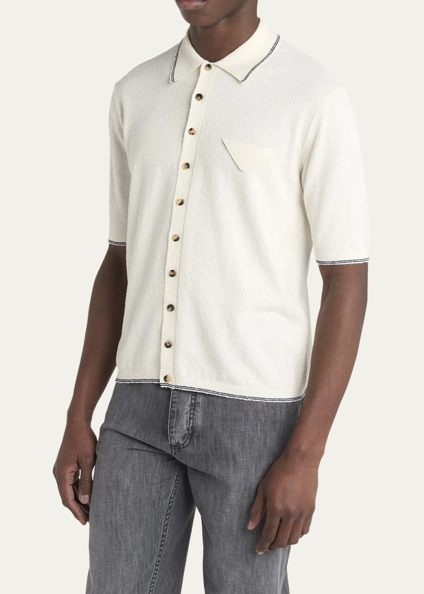 Bottega VenetaMen's Stripe Intarsia Knit Polo Shirt